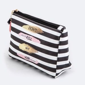"Don't Kill My Vibe" Stripe Print Pouch